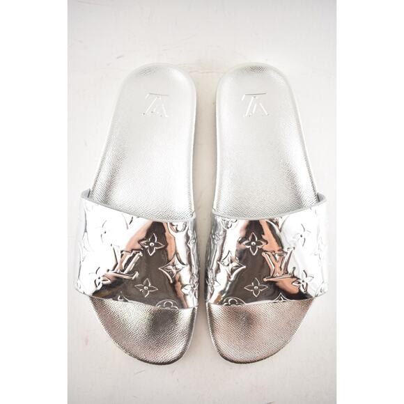 Louis Vuitton Waterfront Mule Chrome Mirror Silver LV Slide Sandal UK 9 US 10 11 - Picture 9 of 14